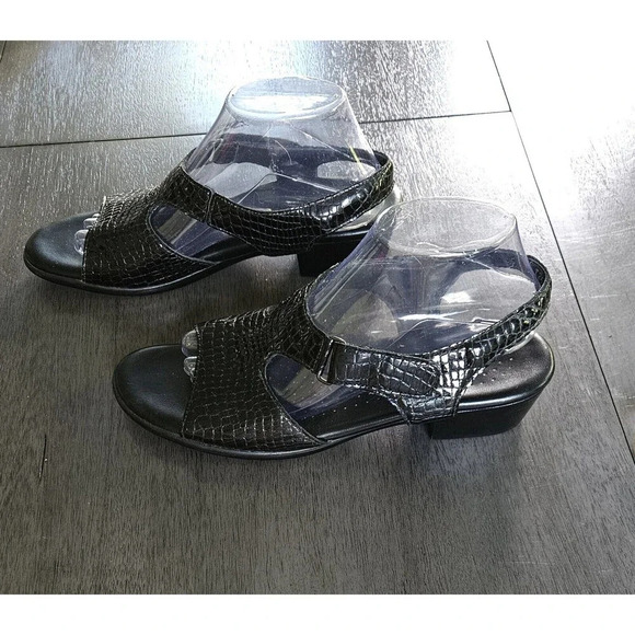 SAS Suntimer Croc Embossed Sandals Size 11 Black Patent Leather Comfort - Picture 4 of 8